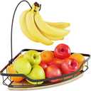 CACHOLIV Fruit Holder for Kitchen Countertop with Banana Hanger, Vegetable Basket with Bamboo Base for Kitchen Corner Storage, Black