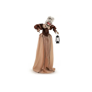 Life-Size Halloween Animatronic Moving and Talking Old Lady Hag Prop - Brown