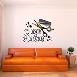 Wall Decal Hair Salon Cute Girly Wall Sticker Hair Salon with Cute Comb and Scissor Removable - Size: 30 in(W) x 24 in(H) (Multi)