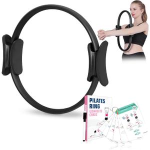 Pilates Ring Fitness Circle for Women - 15 Inch Magic Fitness Circle for Toning Inner & Outer Thighs, Bonus Pilates Equipment Thigh Master Guide. (Black)