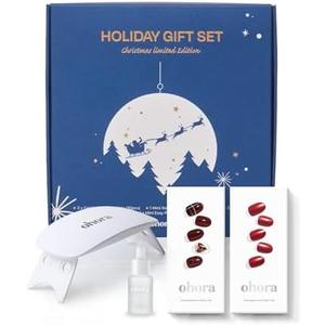 ohora Semi Cured Gel Nail Strips ([2025 Christmas Set] N Tartan Bustier & N Red Chrome) - Works with Any Lamps, Salon-Quality, Long Lasting, Easy to Apply & Remove