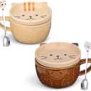 Cute Kawaii Cat Coffee Mugs with Lids,Christmas Birthday Gifts For Women Friends Kids,Funny Novelty Tea Cups,2Set (Brown and yellow)