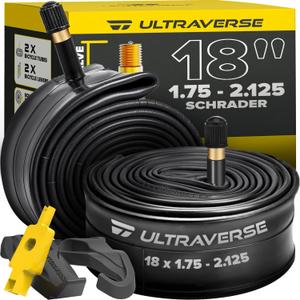 Ultraverse 18" Bike Inner Tubes 18 x 1.75, 1.95, 2.00, 2.10, 2.125 Heavy Duty Butyl Rubber withSchrader Valve Replacement Bicycle Tube Compatible with Kids, BMX, Cruiser, Mountain Bikes Set of 2