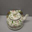 Jucoan 2.6 Quart Vintage Enamel Tea Kettle, Green Floral Stovetop Water Kettle Teapot with Porcelain Handle for Home Kitchen Camping Tea Party, Gift for Bridal Shower Wedding Housewarming (Gold)