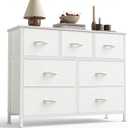 Sweetcrispy 7 Drawer Dresser with Fabric Bins Fabric Storage Tower Organizer for Bedroom Closet Hallway Entryway Tall Chest of Drawers with Steel Frame Wood Top Easy Pull Handles,White, 11.8"D x 39.3"W x 30.3"H
