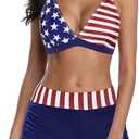 Women's Sporty Two Piece Swimsuits Halter Push Up Bathing Suits Athletic Swimwear for Women (8-10, Flag Print)
