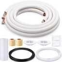25 Ft. Mini Split Line Set 1/4 & 3/8 O. D. Copper Pipes Tubing and 3/8 White Thickened PE Insulated Coil for Air Conditioner Refrigeration and Heating Equipment, with Fittings