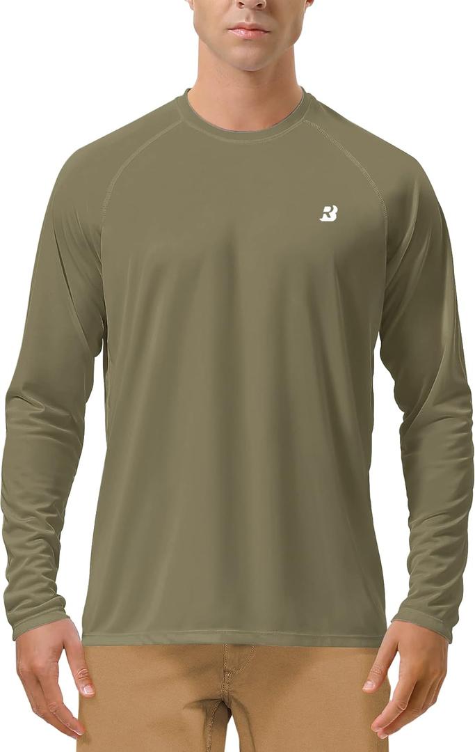 Roadbox Mens UPF 50+ UV Sun Protection Shirts Outdoor Long Sleeve SPF Rash Guard for Fishing Hiking Swimming Running, L