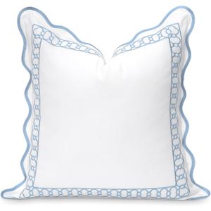 Hofdeco Premium Coastal Patio Indoor Outdoor Scalloped Throw Pillow Cover Only, 20"x20" Water Repellent for Backyard, Couch, Baby Blue Embroidered Begonia Pattern Chain Frame