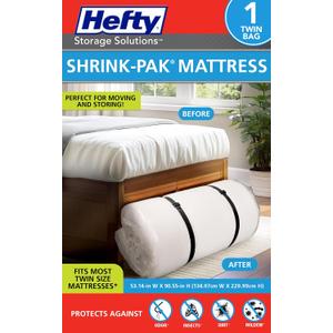 Hefty Shrink-Pak Mattress Bags for Moving Twin/Twin XL Size | Heavy Duty & Water Resistant Vacuum Compression Mattress Bag, Storage Protection Mattress Cover for Moving
