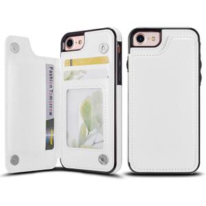 UEEBAI Case for iPhone 6 Plus 6S Plus, Luxury PU Leather Case with [Two Magnetic Clasp] [Card Slots] Stand Function Practical Soft TPU Case Back Wallet Flip Cover for iPhone 6 Plus/6S Plus - White