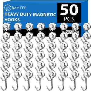 E BAVITE Swivel Swing Silver Magnetic Hooks,30LBS Powerful Strong Neodymium Rare Earth Magnet Hook. Perfect for Refrigerator, Kitchen and Other Surfaces, Pack of 50