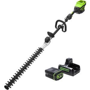 Greenworks 82V 24" Brushless Cordless Short Pole Hedge Trimmer, 2.5Ah Battery and Dual Port Rapid Charger (Great for Landscapers and Professionals)
