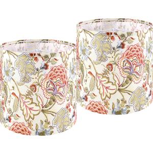 GO&SO Set of 2 Small Tall Lamp Shades, 10" Top X 10" Bottom X 10" High Drum Lamp Shade Printing Flowers Plants -Lampshades for Floor Lamps,Table Lamp, Modern Lamp Shade Replacement, Assembly Required