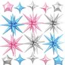 Pink Blue Silver Star Balloon,16Pcs Star Foil Balloons Set with 22Inch Explosion Spike Cone Balloons and 10Inch Quadrangle Helium Balloon for Birthday Wedding Baby Shower Party Decorations