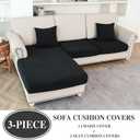 LA MEACK Couch Cushion Covers for Sectional Sofa L Shape Washable Separate Seat Chaise Couch Cover Stretch Sofa Slipcovers with 2 Pcs Pillowcases(2 Seater + 1 Chaise, Black)