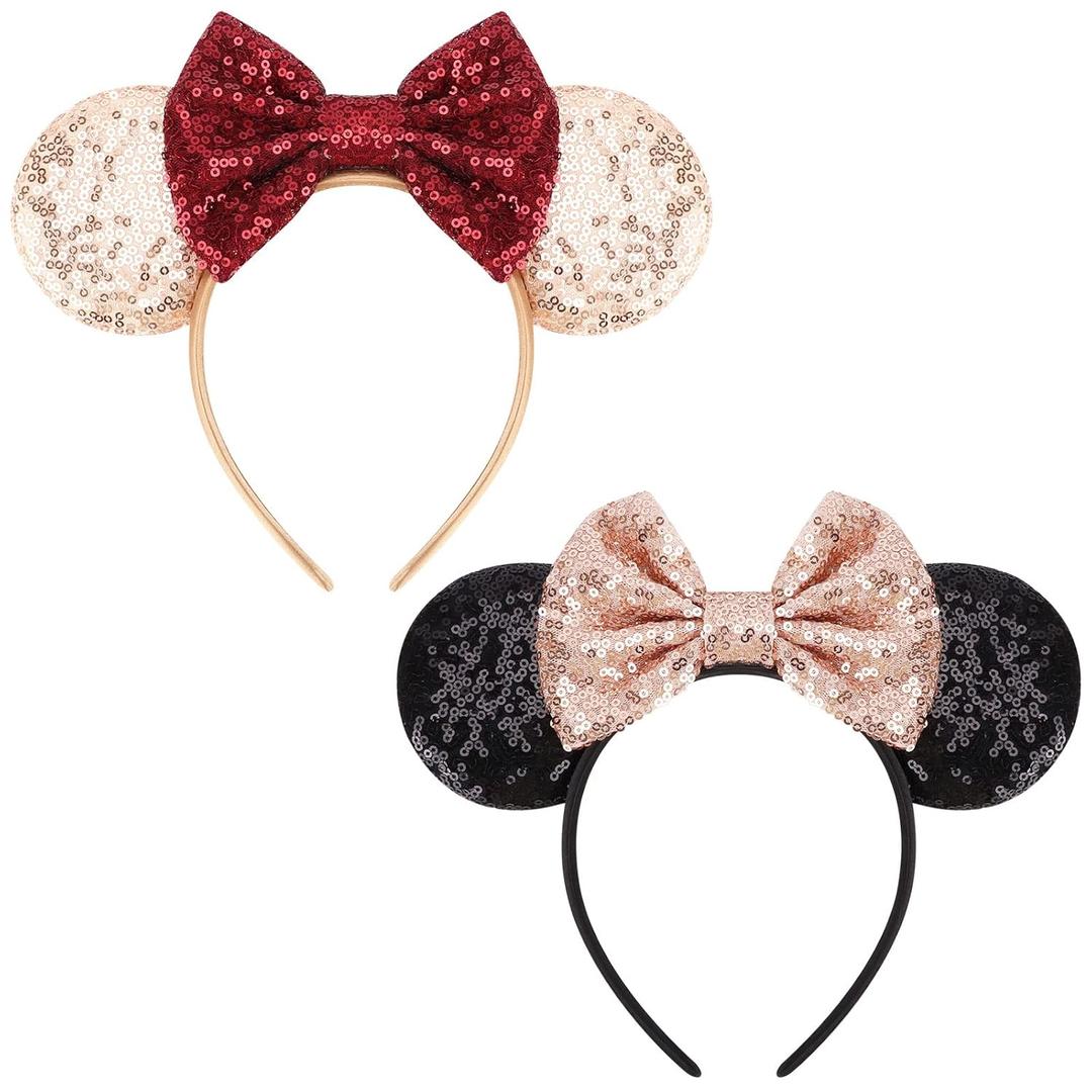 DRESHOW Mouse Ears Bow Headbands Glitter Party Decoration Cosplay Costume for Women