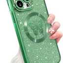 ZONRW for iPhone 13 Pro Case Magnetic, Soft Cute Luxury Butterfly Pattern Plating Glitter Bling Phone Case Compatible with Mag Safe Clear Shockproof Back Cover for Women Girl 6.1"-Green