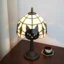 Tiffany Style Black Cat Stained Glass Table Lamp Cute Small Quirky Table Lamp Bedroom Bedside lamp Living Room Dining Room Office Decoration Desk Lamp Home Decoration Creative Gift Scene Props