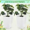 Briwooody Set of 2 15.75 Inch Large Taper Planters Outdoor Indoor Tall Resin Flower Pots with Drainage Holes Modern for Front Door Patio Backyard Plants(White), 16 Inch