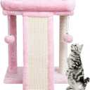 SYANDLVY Small Cat Tree with Scratching Board, Cat Scratching Post for Adults, Cat Scratcher for Indoor Cats, 2 Dangling Balls Great for Kittens (Pink)