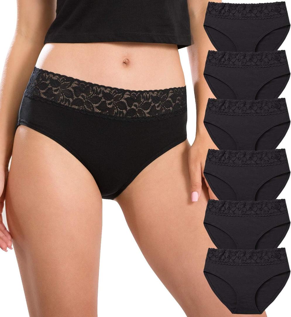 Cotton Hipster Panties for Women Lace Hiphugger Panties Bikini Underwear Pack (Large)