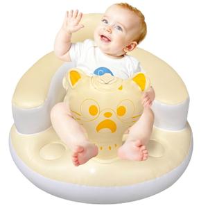 Inflatable Baby Seat, Baby Seats for Sitting Up 3-12 Months, Built-in Air Pump, Full Support Backrest Sofa Baby Chair for Learning to Sit and Feeding (Surprised Kitty)