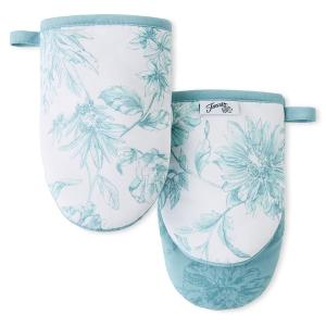 FIESTA Botanical Floral Mini Oven Mitt 2-Pack Set, Sky Blue, 5.5"x8"