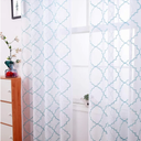 Embroidery Sheer Curtains Blue 95 Inches Long, Window Treatments Rod Pocket Drapes for Living room, Bedroom, Moroccan Design Crinkle Voile Curtain Panels for Yard, Villa, Parlor, Set of 2, 52"x 95".