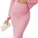 AISWI Off The Shoulder Maternity Dress Bell Sleeves Ruched Bodycon Maxi Elegant Pregnancy Dresses Baby Shower Photoshoot, XL