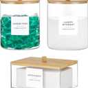 3 Pack Glass Jars and Acrylic Dryer Sheet Holder, Laundry Pods Container with Bamboo Lid and Measuring Cups for Laundry Room Organization, Powder Detergent Containers (White)