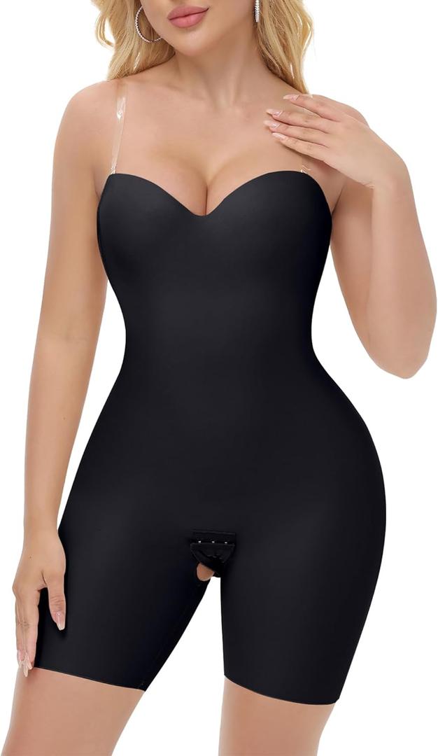 SHAPESHE Strapless Shapewear Bodysuit for Women Compression Tummy Control Seamless Shapewear Full Body Shaper Bodysuit (Black, M)