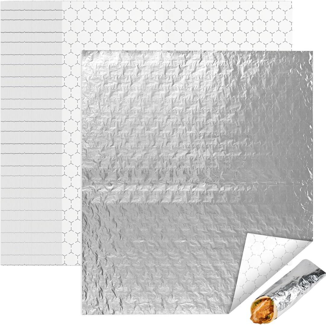 EcoDispose Pre-Cut Insulated Foil Sandwich Wrap Sheets for Hot Food, Grease-Resistant, 14 x 16 Inches, 500 PCS