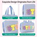 Hanging Toiletry Bag for Women Chenille Letter Travel Cosmetic Bag Fashion Stripes Water-resistant Makeup Bag for Store Toiletries Cosmetic Accessories Medium Blue