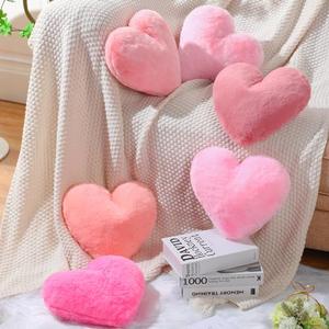 Liliful 6 Pcs Faux Rabbit Fur Heart Pillows Fluffy Heart Throw Pillows Cute Couch Cushion Soft Decorative Throw Cushion for Bed Sofa Girls Women(12 x 11 Inch,Pink Series)