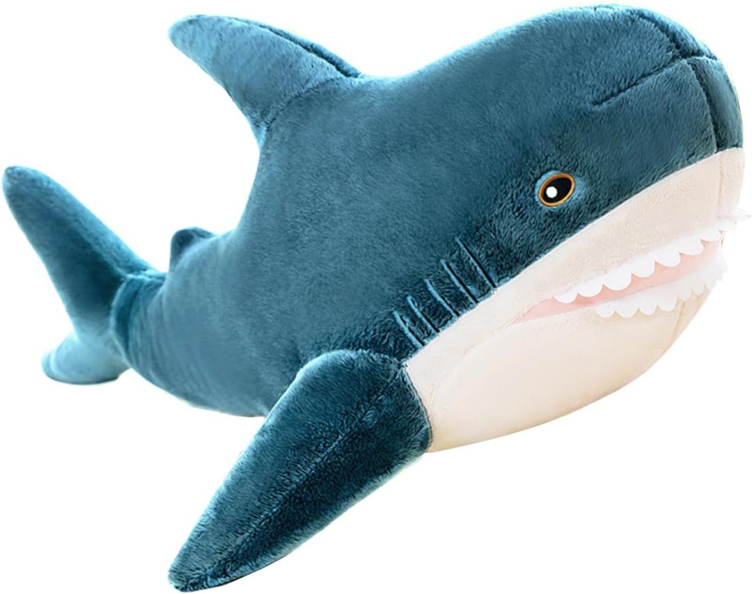 Giant Shark Plush Pillow Soft Toy Stuffed Blue Shark Animal Pillow Comfortable Sleeping Pillow Back Cushion Doll Gift for Kids (Blue, 80cm/31.49inch)