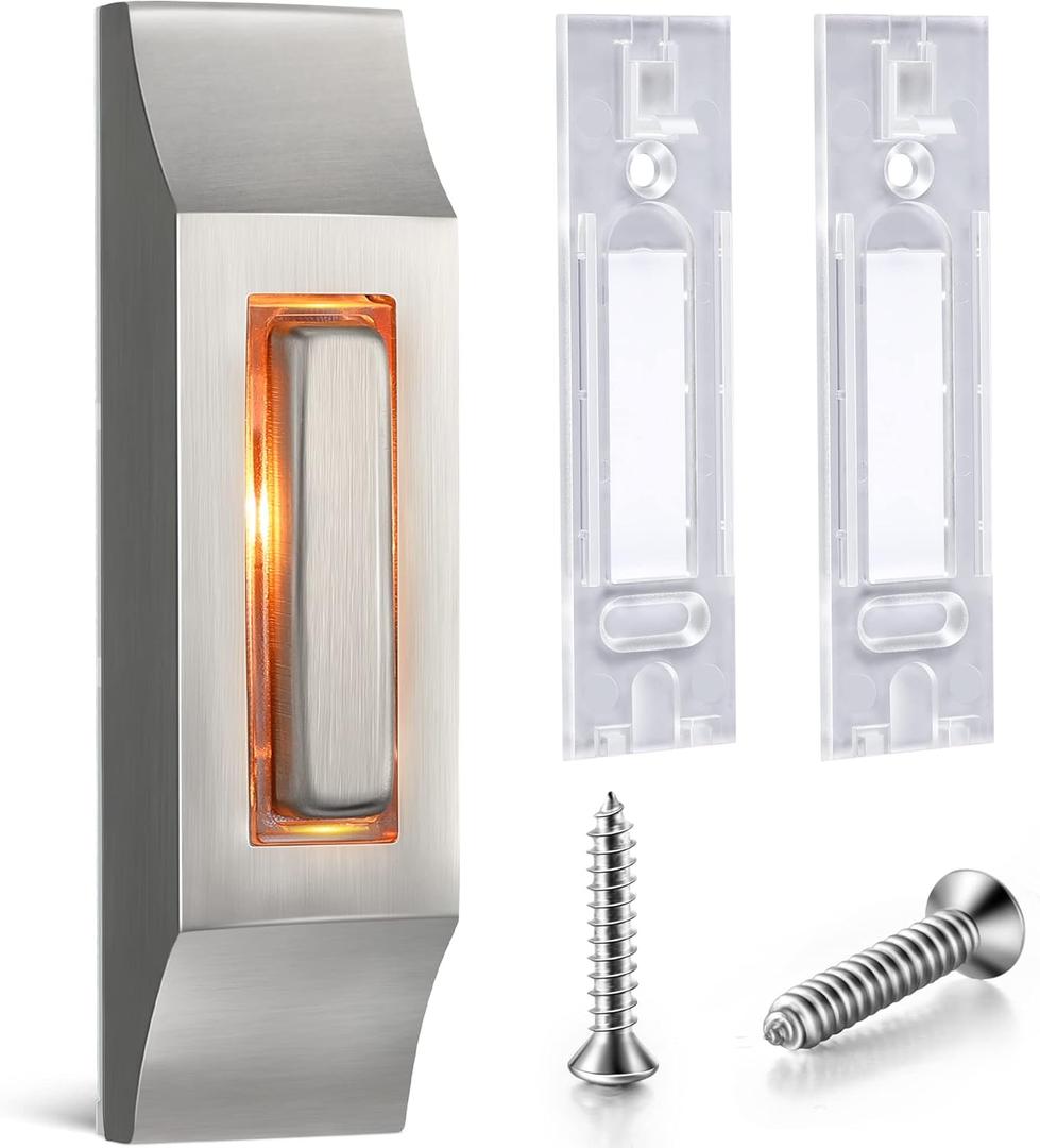 Enhon 1 Pack Metal Doorbell Push Button, Heavy Duty Metal Door Bell Button with Warm LED Light, Garage Doorbell Compatible with Wire Chimes, Transformer, Property in Copyright (Stylish Style)