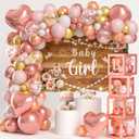 Floral Baby Shower Decorations for Girl, Baby Boxes with Letters/Photo Backdrop/Rose Gold and Pink Balloon Arch/Foil Balloons, Birthday Party Supplies Baby Girl Shower Decorations