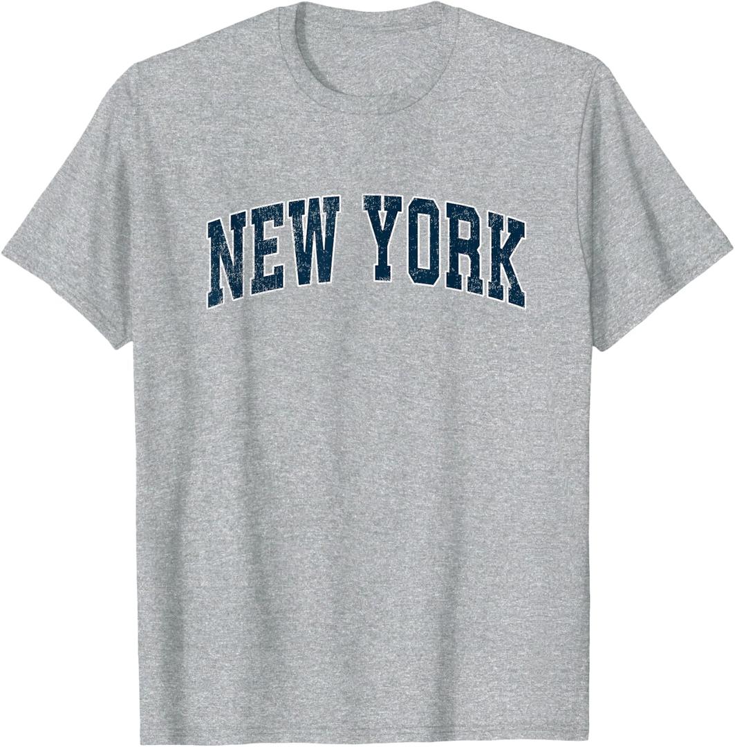 New York Vintage Varsity Sports Navy Text T-Shirt (Gray, XL)