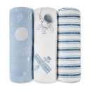 GLLQUEN BABY Receiving Blanket Boy Cotton Muslin Swaddle Blankets Girl Newborn Squares Breathable & Soft Thin Baby Blankets Cloths Double Absorbent Infant Swaddling Wrap - 3 Pack (Blue Astronaut)