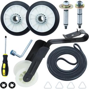 GELASKA 4392065 Dryer Repair Kit Including 349241T Drum Roller Kit 691366 Idler Pulley 341241 Dryer Belt with WPW10359269, WPW10359270 Drum Shaft Replaces 279860 279948 AP3131942 EAP373087 PS373087