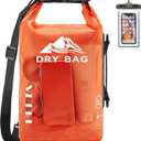 HEETA Dry Bag Waterproof for Women Men, 10L Roll Top Lightweight Dry Storage Bag Backpack with Phone Case for Travel, Swimming, Boating, Kayaking, Camping & Beach, 11 Transparent Colors (Orange)