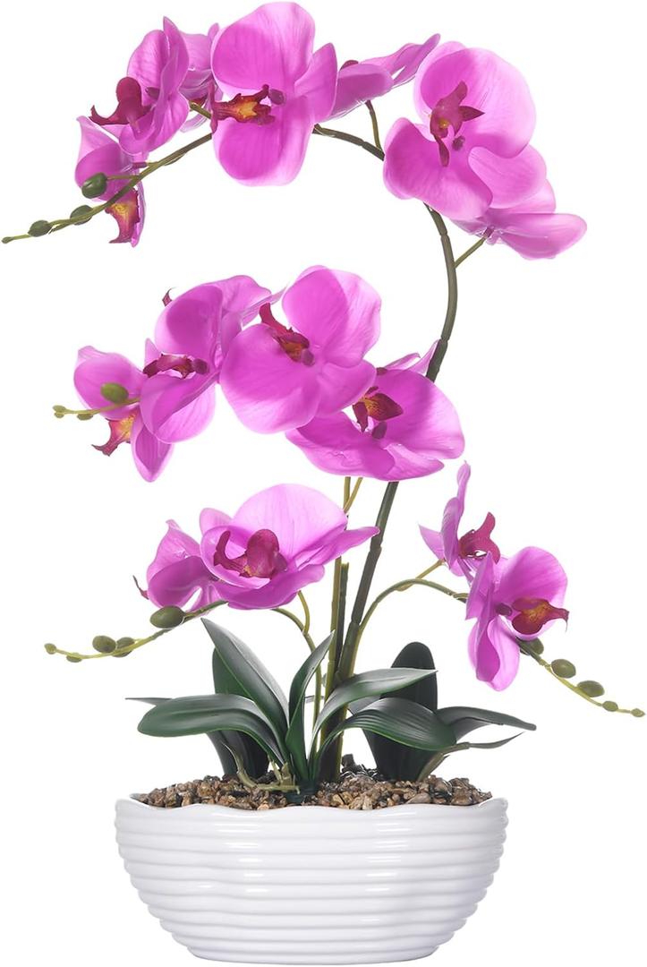 GreenHouzz 19" H Phalaenopsis Faux Orchid Plant Silk Orchid Centerpiece Artificial Floral Arrangement in Ceramic Pot (Fuchsia)