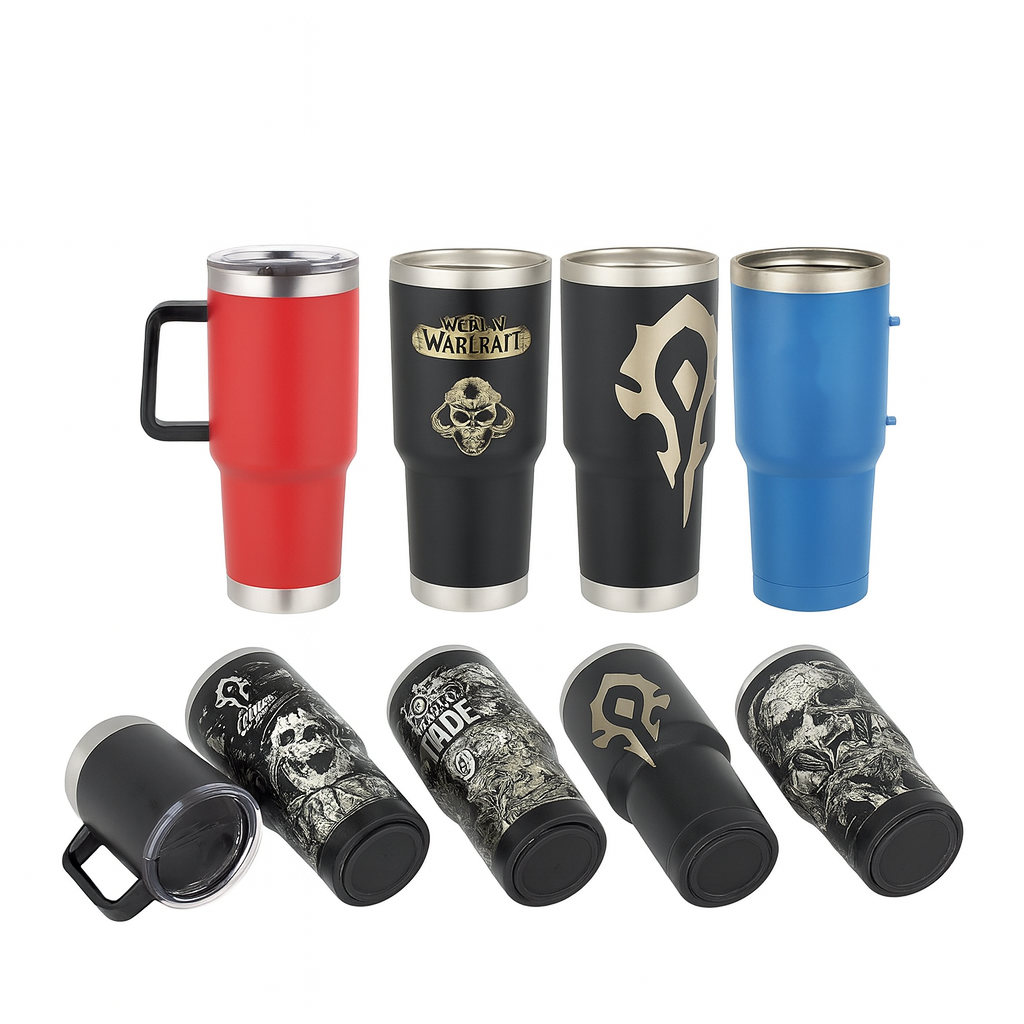 Gifts by Design 10 Ct of 40 Oz Intrepid Stainless Steel Tumbler with Lid, Straw & Handle – Black – Customizable Insulated Cups for Water, Coffee, Hot & Iced Drinks – Great for DIY, Events, Work