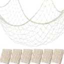 6Pcs fish net decorations Natural fishing net decor scallop beach Party Decoration Luau Tropical Nautical Beach Table Cover ocean Theme Decor for Party Home Bedroom Wall Hanging Nets