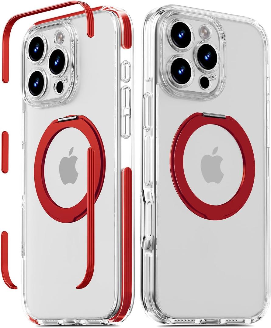 Magnetic for iPhone 16 Pro Case with 360 Spin Stand [Compatible with MagSafe] [Military-Grade Protection] [Detachable Strip] Anti-Yellowing Slim Case for iPhone 16 Pro 6.3", Red