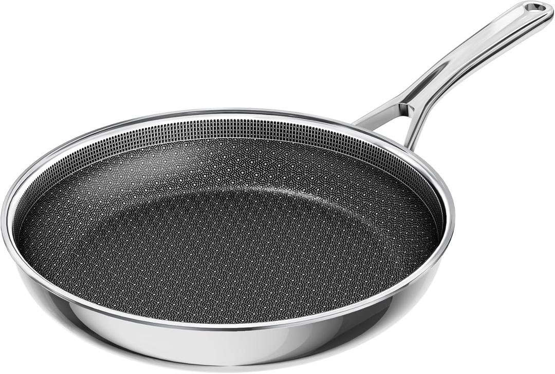 Non Stick Frying Pan 11 Inch,Stainless Steel Ceramic Skillet,Nonstick Cooking Pan,PFAS PFOA PTFE Free&Non Toxic,Induction Compatible-Gas&Electric Stovetops,Oven&Dishwasher Safe, Chef's Pan