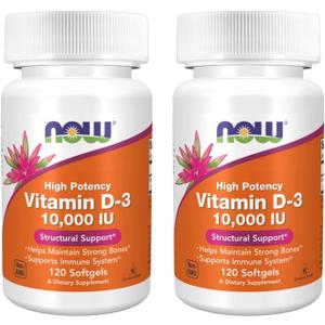 Now Foods Now Foods High Potency Vitamin D-3, 10,000 IU, 120 Softgels, 2 Pack