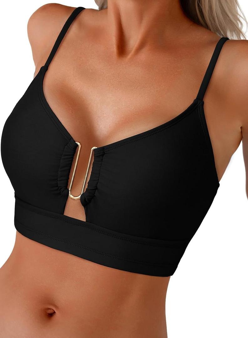 Herseas Push Up Bikini Tops for Women U-Wire Cutout Swimsuit Summer Beach Bathing Suit Tops Only (Black, M)