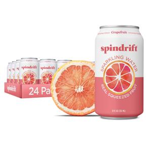 Spindrift Sparkling Water, Grapefruit Flavored, Made with Real Squeezed Fruit, (Only 15 Calories per Can), 12 Fl Oz (Pack of 23) (EXP 04/01/27)